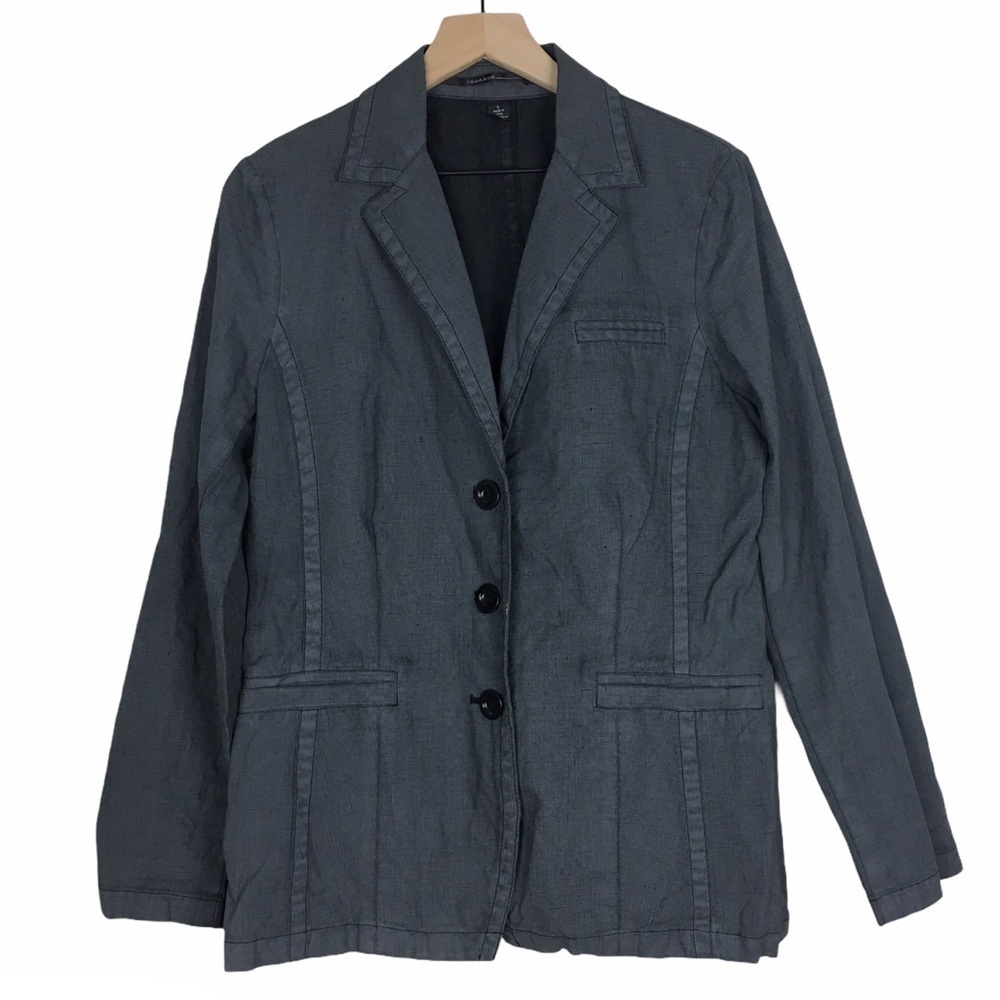 ISDA & CO 100% Linen Jacket Blazer Button Dark Academia Classic Minimalist Large